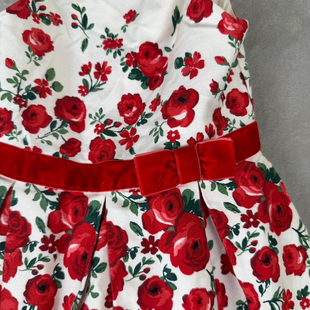 Janie and Jack Girls Red Rose Floral Dress Velvet Bow White Holiday Party Size 4 - Picture 2 of 7